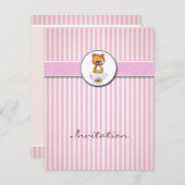 バレリーナくまのピンクキャンデーのストライプの招待状 招待状 (正面/裏面)