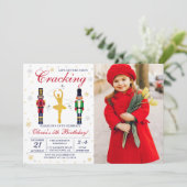 バレリーナくるみ割りカークリスマス誕生日写真 招待状 (スタンド正面)