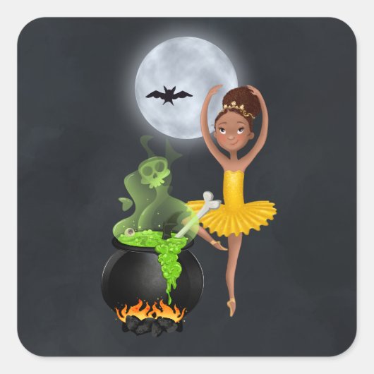 バレリーナとコールドロンバレエハロウィンフルムーン スクエアシール (正面)