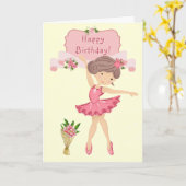 バレリーナとピンクの花バレエ誕生日 カード (黄色い花)