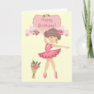 バレリーナとピンクの花バレエ誕生日 カード