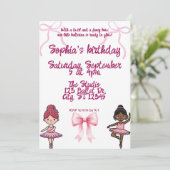 バレリーナとリボンのお誕生日パーティーへの招待 招待状 (スタンド正面)
