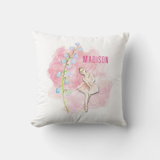バレリーナとリリー・オブ・ザ・バレー・フローラ・オン・ピンク クッション (正面)