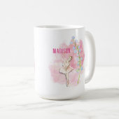 バレリーナとリリー・オブ・ザ・バレー・フローラ・オン・ピンク コーヒーマグカップ (正面右)