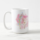 バレリーナとリリー・オブ・ザ・バレー・フローラ・オン・ピンク コーヒーマグカップ (左)