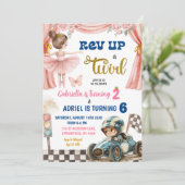 バレリーナとレーシングカーの共同誕生日 招待状 (スタンド正面)