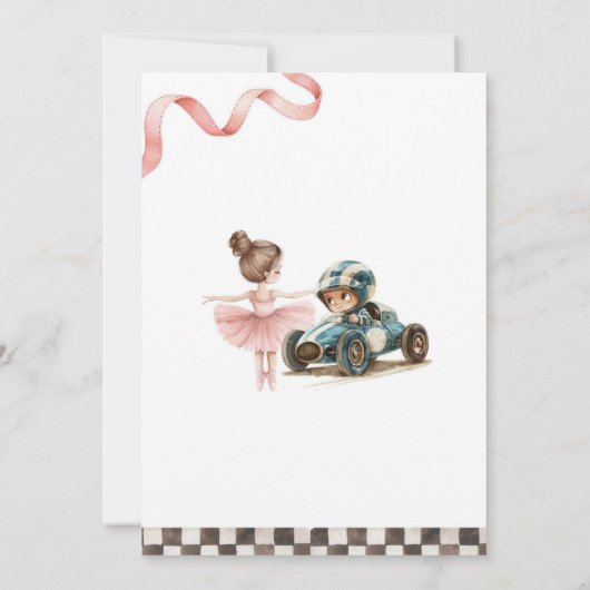 バレリーナとレーシングカーズの共同誕生日 招待状 (裏面)