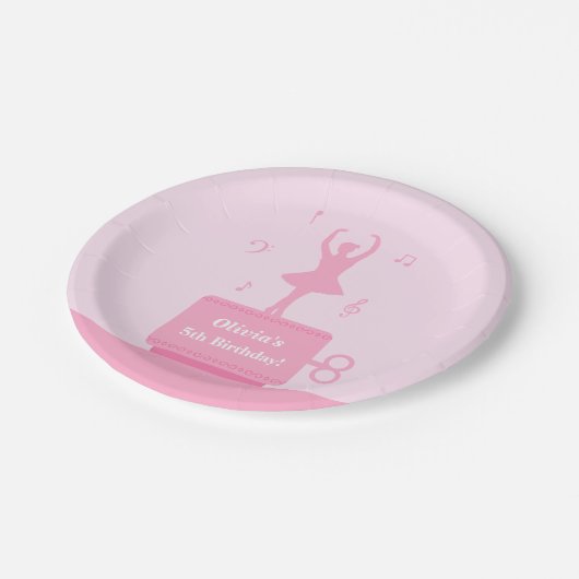 バレリーナのオルゴールの女の子の誕生会の供給 ペーパープレート (アングル)