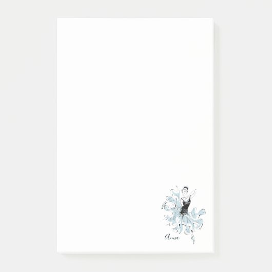 バレリーナのスケッチを青でパーソナライズ ポストイット (正面)