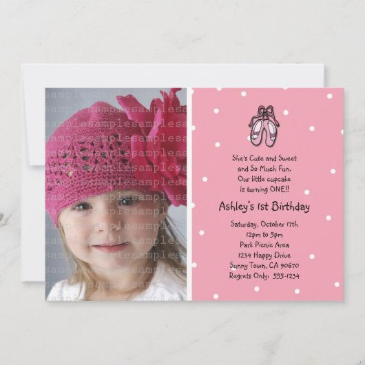 バレリーナのスリッパの写真の招待状はまたは感謝していしています 招待状 (正面)