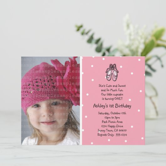 バレリーナのスリッパの写真の招待状はまたは感謝していしています 招待状 (スタンド正面)