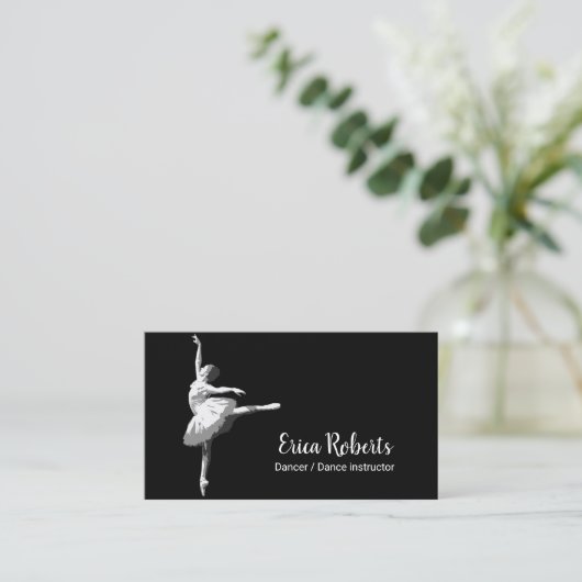 バレリーナのダンサーのダンスのインストラクターのエレガントな黒 名刺 (スタンド正面)