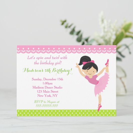 バレリーナのダンサーの誕生日のパーティの招待状 招待状 (スタンド正面)