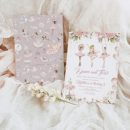 バレリーナのダンスと回転 ブッシュピンクの女の子の誕生日 招待状