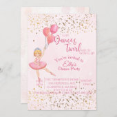 バレリーナのダンス ピンクの水彩画の誕生日 招待状 (正面/裏面)