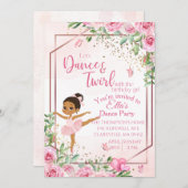バレリーナのダンス ピンクの水彩画の誕生日 招待状 (正面/裏面)