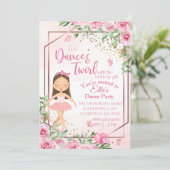 バレリーナのダンス ピンクの水彩画の誕生日 招待状 (スタンド正面)