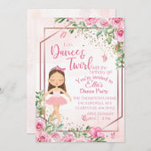 バレリーナのダンス ピンクの水彩画の誕生日 招待状 (正面/裏面)