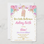 バレリーナのチュチュの誕生日の招待のピンクの金ゴールドのティール（緑がかった色） 招待状 (正面)