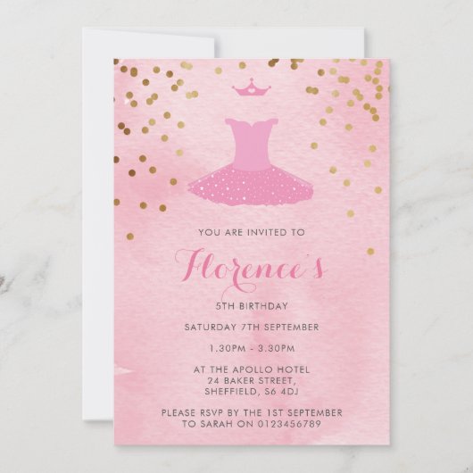 バレリーナのテーマの誕生日パーティーの招待状 招待状 (正面)
