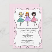 バレリーナのバレエの誕生会 招待状 (正面/裏面)