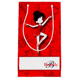 バレリーナの人形|のバレエ|の赤|は個人化なります スモールペーパーバッグ