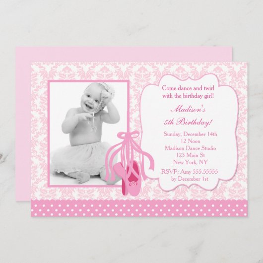 バレリーナの写真の誕生日の招待状 招待状 (正面/裏面)