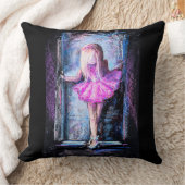 バレリーナの女の子が付いている黒く、ピンクの枕 クッション (ブランケット)
