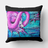 バレリーナの女の子が付いている黒く、ピンクの枕 クッション (裏面)