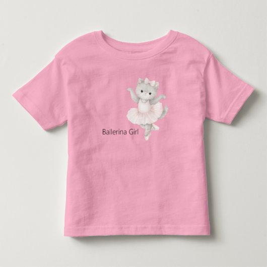 バレリーナの女の子とグレー子猫 トドラーTシャツ (正面)