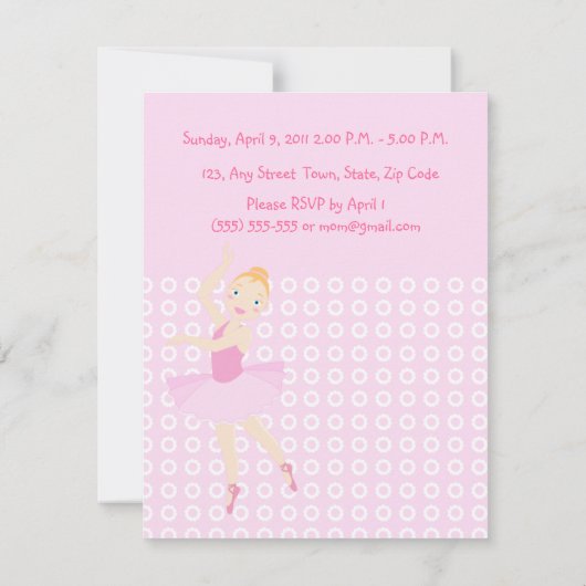 バレリーナの女の子の誕生日のパーティの招待状 招待状 (裏面)
