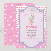 バレリーナの女の子の誕生日招待状、うさぎのダンスとくるくる回る 招待状 (正面/裏面)