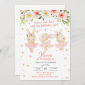 バレリーナの女の子の誕生日招待状、バニーダンスtirl。 招待状 (正面/裏面)