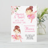 バレリーナの女の子の誕生日招待状、ピンクのダンスツワール。 招待状 (スタンド正面)