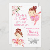 バレリーナの女の子の誕生日招待状、ピンクのダンスツワール。 招待状 (正面/裏面)
