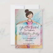 バレリーナの子供の誕生日パーティーの招待状 (正面)