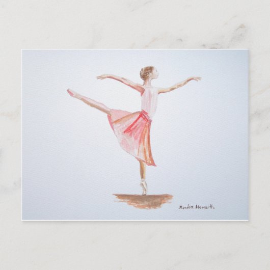 バレリーナの水彩画の踊り子の水色ガーリー ポストカード (正面)