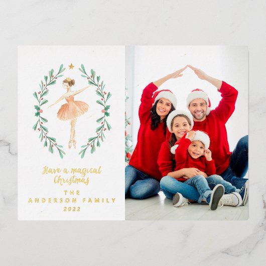 バレリーナの水彩画1枚 箔シーズンポストカード (正面)