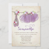 バレリーナの洗礼および誕生日のチュチュのバレエシューズ 招待状 (正面)