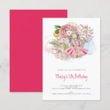 バレリーナの猫と花のピンクの女の子 5歳の誕生日パーティー