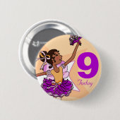 バレリーナの紫色及びモモの女の子の誕生日ボタン 缶バッジ (正面&裏面)