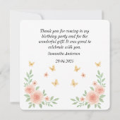 バレリーナの誕生日お礼カード – ピンクのバレエ サンキューカード (裏面)