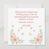 バレリーナの誕生日お礼カード – ピンクのバレエ サンキューカード (裏面)