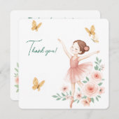 バレリーナの誕生日お礼カード – ピンクのバレエ サンキューカード (正面/裏面)