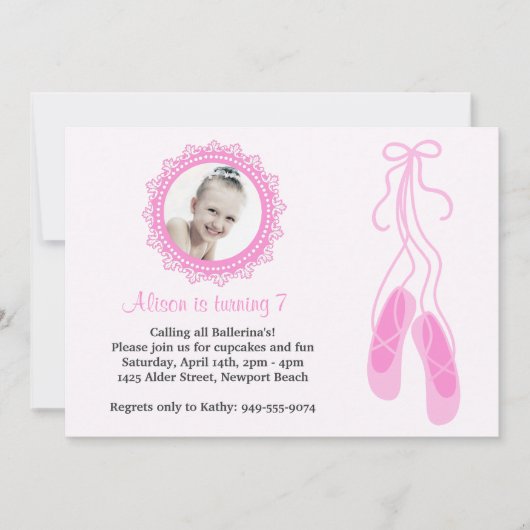 バレリーナの誕生日のパーティの招待状 招待状 (正面)
