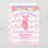 バレリーナの誕生日の招待状/バレエシューズ 招待状 (正面/裏面)