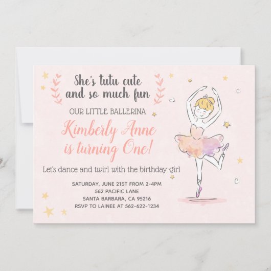 バレリーナの誕生日招待状 チュチュがとってもキュート 招待状 (正面)