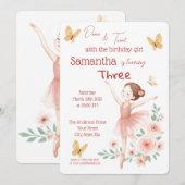 バレリーナの誕生日招待状 – ピンクのバレエパーティー 招待状 (正面/裏面)