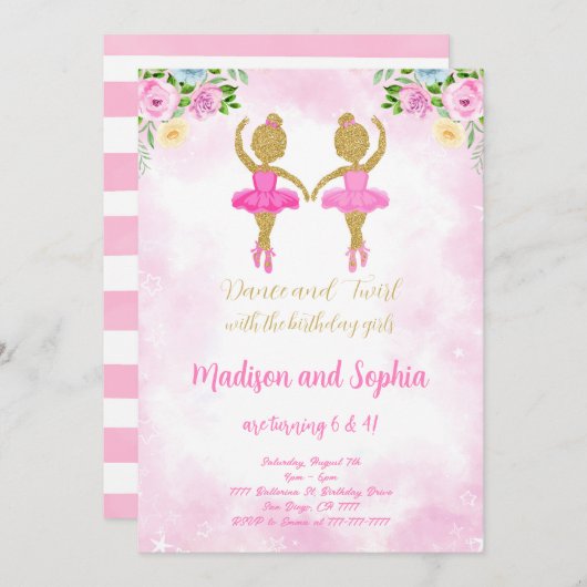 バレリーナの誕生日招待状 招待状 (正面/裏面)