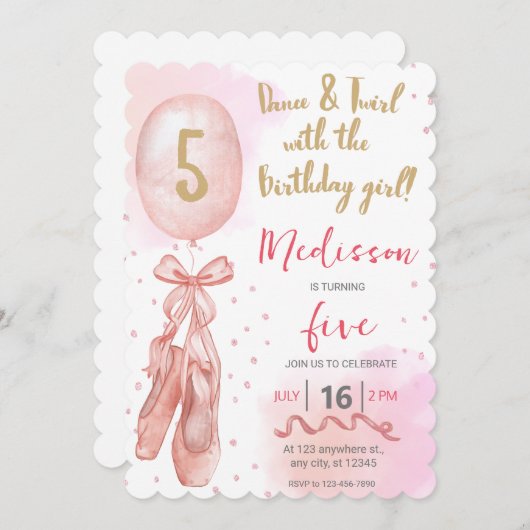 バレリーナの誕生日 招待状 (正面/裏面)
